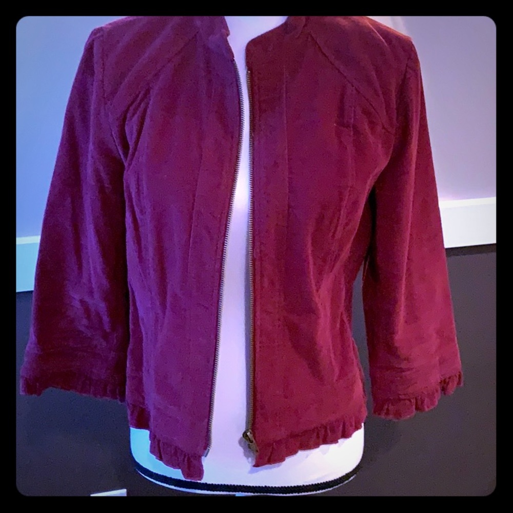Burgundy corduroy crop jacket w 3/4 sleeves